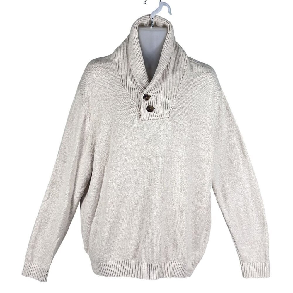 Izod Mens XL Cream Shawl Collar Pullover Sweater Preppy Old Money Minimalist